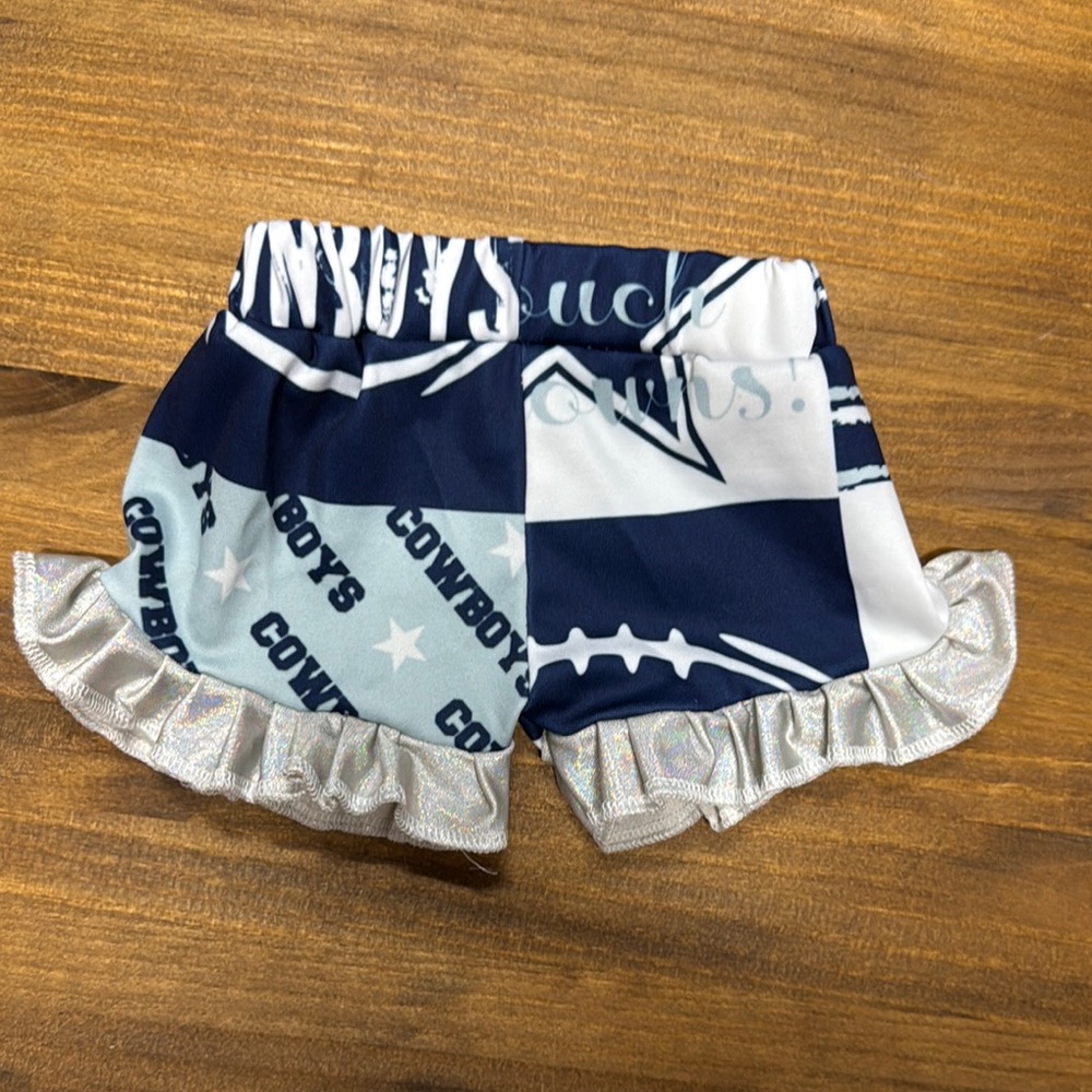 LITTLE SOUTHERN SWAG Cowboys Themed Ruffle Shorts 6-12 months